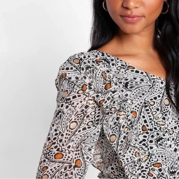 Express X Rachel Zoe Printed One Shoulder Ruffle Mini Dress M - Picture 3 of 7